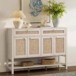 SICOTAS Rattan Sideboard Buffet Cabinet with Storage - Large Credenza with 4 Doors & 2 Drawers, Boho Coffee Bar Cabinets Console Buffet Table for Dining Room, Hallway, Kitchen