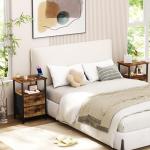 LOAKEKEL Night Stand Set 2, Bed Side Table with 2 Fabric Drawers, Nightstand with Open Storage Shelf for Bedroom, Small End Tables Living Room, Rustic Brown, HETS002BR