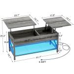 Aheaplus Lift Top Coffee Center Table with LED Light and Power Outlet, Modern Table with Storage Shelf for Living Room, Lift Tabletop, X Support, Metal Frame, Black Oak