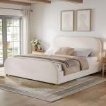 Christopher Knight Home Lanet Linen Upholstered King Size Bed Frame with Headboard, Modern King Bed Frame and Headboard, Wooden Slats Support, Easy Assembly, No Box Spring Needed, Beige