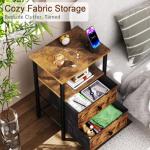 LOAKEKEL Night Stand Set 2, Bed Side Table with 2 Fabric Drawers, Nightstand with Open Storage Shelf for Bedroom, Small End Tables Living Room, Rustic Brown, HETS002BR