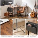 Sweetcrispy L Shaped Desk Computer Gaming Corner Table 51 Inch Home Office Writing Student Work PC Workstation with Side Storage Bag CPU Stand for Bedroom Small Spaces
