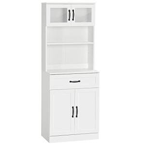 HOMCOM 63.5 Inches Freestanding Kitchen Pantry, 4-Door Buffet Cabinet with Hutch, Coffee Bar Storage Cabinet with Adjustable Shelves, White