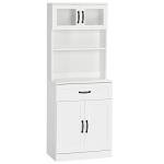 HOMCOM 63.5 Inches Freestanding Kitchen Pantry, 4-Door Buffet Cabinet with Hutch, Coffee Bar Storage Cabinet with Adjustable Shelves, White