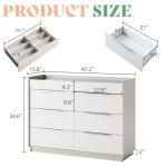 AMERLIFE 47.2" 8 Drawer Dresser with LED Light, Modern High Gloss Chest of Drawers with Glass Tabletop & 2 Six-Grid Jewelry Drawers, for Bedroom, Living Room, Dressing Room, Cream & Grey
