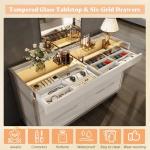 AMERLIFE 47.2" 8 Drawer Dresser with LED Light, Modern High Gloss Chest of Drawers with Glass Tabletop & 2 Six-Grid Jewelry Drawers, for Bedroom, Living Room, Dressing Room, Cream & Grey