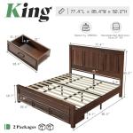 AMERLIFE 52.2" Farmhouse King Bed Frame with Tall -Panel Headboard & Footboard, Wood Platform Bed Frame with 3 Large Storage Drawers, Noiseless, No Box Spring Needed, Rustic Brown