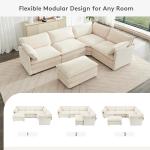 ROWHY 113'' Modular Sectional Cloud Couch, 5 Seater Corner Sofa Big Comfy Corduroy Oversized L Shaped Couch with 2 Pillows, Chaise, Ottoman, Deep Seat Sectional Couches for Living Room Office, Beige