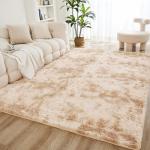 Litanika 8x10 Shag Area Rug for Living Room Bedroom, Tie-Dyed Beige High Pile Soft Plush Shaggy Furry Cream Bedside Playroom Dorm Carpet, Non-Slip, Non-Shedding Modern Indoor Floor Rug