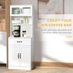 HOMCOM 63.5 Inches Freestanding Kitchen Pantry, 4-Door Buffet Cabinet with Hutch, Coffee Bar Storage Cabinet with Adjustable Shelves, White