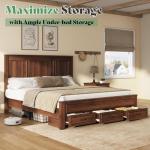 AMERLIFE 52.2" Farmhouse King Bed Frame with Tall -Panel Headboard & Footboard, Wood Platform Bed Frame with 3 Large Storage Drawers, Noiseless, No Box Spring Needed, Rustic Brown