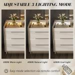 AMERLIFE 47.2" 8 Drawer Dresser with LED Light, Modern High Gloss Chest of Drawers with Glass Tabletop & 2 Six-Grid Jewelry Drawers, for Bedroom, Living Room, Dressing Room, Cream & Grey