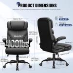 Primy Office Chair, Ergonomic Leather Desk Chair with Flip-up Armrests, Big and Tall High Back Executive Computer & Gaming Chair with Footrest, Comfy Padded, Rocking Function and Lumbar Support(Black)