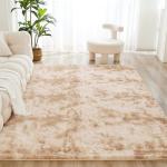 Litanika 8x10 Shag Area Rug for Living Room Bedroom, Tie-Dyed Beige High Pile Soft Plush Shaggy Furry Cream Bedside Playroom Dorm Carpet, Non-Slip, Non-Shedding Modern Indoor Floor Rug