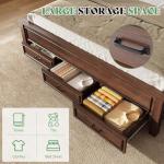 AMERLIFE 52.2" Farmhouse King Bed Frame with Tall -Panel Headboard & Footboard, Wood Platform Bed Frame with 3 Large Storage Drawers, Noiseless, No Box Spring Needed, Rustic Brown