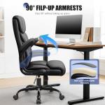 Primy Office Chair, Ergonomic Leather Desk Chair with Flip-up Armrests, Big and Tall High Back Executive Computer & Gaming Chair with Footrest, Comfy Padded, Rocking Function and Lumbar Support(Black)
