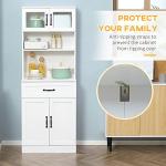 HOMCOM 63.5 Inches Freestanding Kitchen Pantry, 4-Door Buffet Cabinet with Hutch, Coffee Bar Storage Cabinet with Adjustable Shelves, White