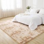 Litanika 8x10 Shag Area Rug for Living Room Bedroom, Tie-Dyed Beige High Pile Soft Plush Shaggy Furry Cream Bedside Playroom Dorm Carpet, Non-Slip, Non-Shedding Modern Indoor Floor Rug