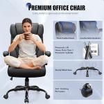 Primy Office Chair, Ergonomic Leather Desk Chair with Flip-up Armrests, Big and Tall High Back Executive Computer & Gaming Chair with Footrest, Comfy Padded, Rocking Function and Lumbar Support(Black)