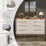 AMERLIFE 47.2" 8 Drawer Dresser with LED Light, Modern High Gloss Chest of Drawers with Glass Tabletop & 2 Six-Grid Jewelry Drawers, for Bedroom, Living Room, Dressing Room, Cream & Grey