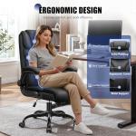 Primy Office Chair, Ergonomic Leather Desk Chair with Flip-up Armrests, Big and Tall High Back Executive Computer & Gaming Chair with Footrest, Comfy Padded, Rocking Function and Lumbar Support(Black)