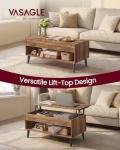VASAGLE Lift Top Coffee Table, Lift Tabletop Dining Table, Gas Spring, Hidden Compartment, Open Storage Shelf, for Living Room, Home Office, Honey Brown ULCT268KB01S