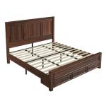 AMERLIFE 52.2" Farmhouse King Bed Frame with Tall -Panel Headboard & Footboard, Wood Platform Bed Frame with 3 Large Storage Drawers, Noiseless, No Box Spring Needed, Rustic Brown