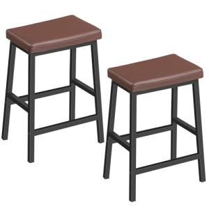 HOOBRO Bar Stools, Set of 2 Bar Chairs, Counter Height Bar Stools, 24 Inch Barstools for Kitchen Counter, PU Upholstered Kitchen Stools, for Kitchen, Bar, Dining Room, Brown and Black BC01MD01