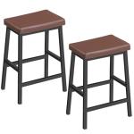 HOOBRO Bar Stools, Set of 2 Bar Chairs, Counter Height Bar Stools, 24 Inch Barstools for Kitchen Counter, PU Upholstered Kitchen Stools, for Kitchen, Bar, Dining Room, Brown and Black BC01MD01