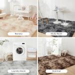 Litanika 8x10 Shag Area Rug for Living Room Bedroom, Tie-Dyed Beige High Pile Soft Plush Shaggy Furry Cream Bedside Playroom Dorm Carpet, Non-Slip, Non-Shedding Modern Indoor Floor Rug