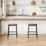 HOOBRO Bar Stools, Set of 2 Bar Chairs, Counter Height Bar Stools, 24 Inch Barstools for Kitchen Counter, PU Upholstered Kitchen Stools, for Kitchen, Bar, Dining Room, Brown and Black BC01MD01