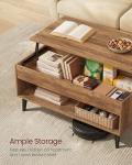 VASAGLE Lift Top Coffee Table, Lift Tabletop Dining Table, Gas Spring, Hidden Compartment, Open Storage Shelf, for Living Room, Home Office, Honey Brown ULCT268KB01S