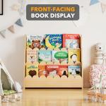 SpaceAid 3-Tier Scalloped Bookshelf, Montessori Bookcase for Toddlers, Wooden Book Shelf Organizer Display Furniture for Kids Rooms, Playroom, Nursery and Classroom, Natural