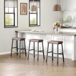 HOOBRO Bar Stools, Set of 2 Bar Chairs, Counter Height Bar Stools, 24 Inch Barstools for Kitchen Counter, PU Upholstered Kitchen Stools, for Kitchen, Bar, Dining Room, Brown and Black BC01MD01