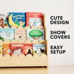 SpaceAid 3-Tier Scalloped Bookshelf, Montessori Bookcase for Toddlers, Wooden Book Shelf Organizer Display Furniture for Kids Rooms, Playroom, Nursery and Classroom, Natural