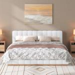 Merax King Size Boucle Platform Bed Frame with Thick Vertical Channel Tufted Headboard, Low Profile Design Upholstered Floor Bed Frame with Solid Wood Base, No Box Spring Needed, Noise-Free, White