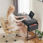 DUMOS 32" Home Office Computer Desk with Drawers, Small Gaming Writing Study Table with Storage Side Bag, Headphone Hook and Adjustable Feet for Bedroom Black