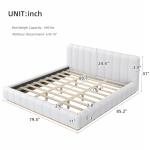 Merax King Size Boucle Platform Bed Frame with Thick Vertical Channel Tufted Headboard, Low Profile Design Upholstered Floor Bed Frame with Solid Wood Base, No Box Spring Needed, Noise-Free, White