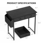 DUMOS 32" Home Office Computer Desk with Drawers, Small Gaming Writing Study Table with Storage Side Bag, Headphone Hook and Adjustable Feet for Bedroom Black