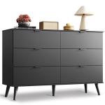 WLIVE Black Dresser for Bedroom, 47'' Wide 6 Drawer Wooden Chest of Drawers, Modern Dresser Storage Organizer, TV Stand for 55 inch TV, for Living Room, Hallway, Closet