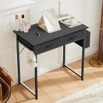 DUMOS 32" Home Office Computer Desk with Drawers, Small Gaming Writing Study Table with Storage Side Bag, Headphone Hook and Adjustable Feet for Bedroom Black