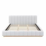 Merax King Size Boucle Platform Bed Frame with Thick Vertical Channel Tufted Headboard, Low Profile Design Upholstered Floor Bed Frame with Solid Wood Base, No Box Spring Needed, Noise-Free, White