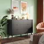 WLIVE Black Dresser for Bedroom, 47'' Wide 6 Drawer Wooden Chest of Drawers, Modern Dresser Storage Organizer, TV Stand for 55 inch TV, for Living Room, Hallway, Closet