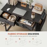 DUMOS 32" Home Office Computer Desk with Drawers, Small Gaming Writing Study Table with Storage Side Bag, Headphone Hook and Adjustable Feet for Bedroom Black