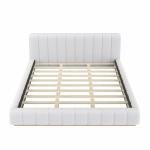 Merax King Size Boucle Platform Bed Frame with Thick Vertical Channel Tufted Headboard, Low Profile Design Upholstered Floor Bed Frame with Solid Wood Base, No Box Spring Needed, Noise-Free, White