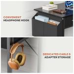 DUMOS 32" Home Office Computer Desk with Drawers, Small Gaming Writing Study Table with Storage Side Bag, Headphone Hook and Adjustable Feet for Bedroom Black