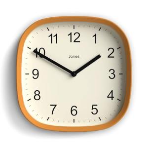 JONES CLOCKS® Sprite wall Clock | Modern Retro Rounded Square Clock | 10 inch | Mustard Yellow | Easy to Read Numbers | Perfect for Kitchen or Office