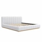 Merax King Size Boucle Platform Bed Frame with Thick Vertical Channel Tufted Headboard, Low Profile Design Upholstered Floor Bed Frame with Solid Wood Base, No Box Spring Needed, Noise-Free, White