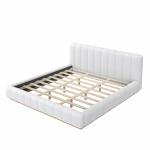 Merax King Size Boucle Platform Bed Frame with Thick Vertical Channel Tufted Headboard, Low Profile Design Upholstered Floor Bed Frame with Solid Wood Base, No Box Spring Needed, Noise-Free, White