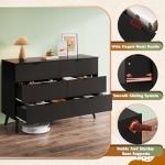 WLIVE Black Dresser for Bedroom, 47'' Wide 6 Drawer Wooden Chest of Drawers, Modern Dresser Storage Organizer, TV Stand for 55 inch TV, for Living Room, Hallway, Closet